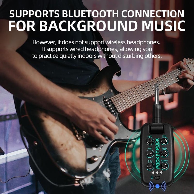 EROK Guitar Headphone Amp, with 9 Simulation Tones,USB-Rechargeable Portable Pocket Effects Unit, with Wireless Function Supporting OTG Recording - Image 4